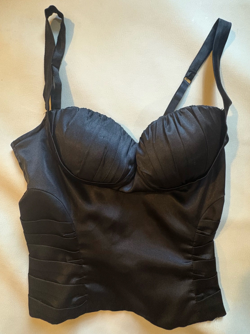 Forever 21 Black Satin Bustier Camisole with Pleated Cups